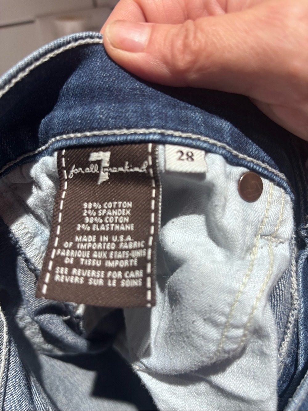 7 For All Mankind Medium Blue Flare Jeans with Raw Hem - Picture 2 of 5